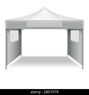 Tenda pieghevole vuota bianca, modello vettoriale tendone. Rifugio mockup dal sole per la spiaggia e geoden illustrazione Illustrazione Vettoriale