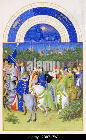 Le ore molto ricche del Duca di Berry, May Hotel de Nesle, la residenza parigina del Duca, i fratelli dell'artista Limbourg Foto Stock