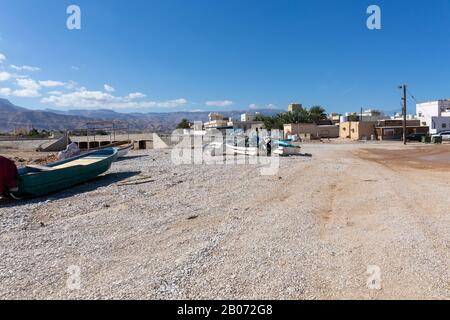 Villaggio di pescatori di pinne, Oman Foto Stock