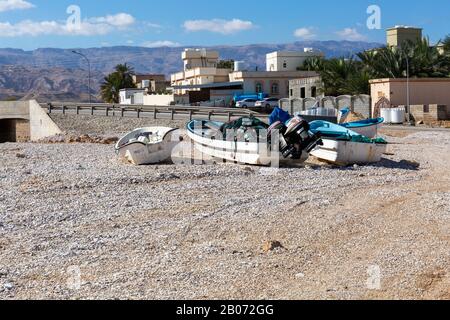 Villaggio di pescatori di pinne, Oman Foto Stock