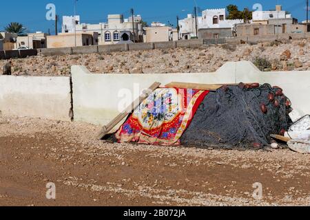 Villaggio di pescatori di pinne, Oman Foto Stock