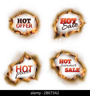 Vendita calda estate fuoco pubblicità bruciato forate elementi set. Offerta calda e prezzo . Illustrazione del vettore Illustrazione Vettoriale