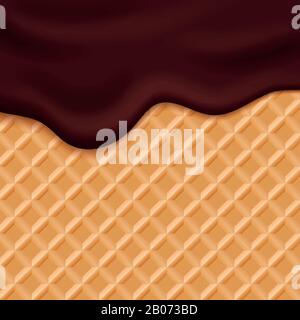 Glassa di gelato al cioccolato su wafer immagine vettoriale di fondo. Dessert con crema di cioccolato Illustrazione Vettoriale