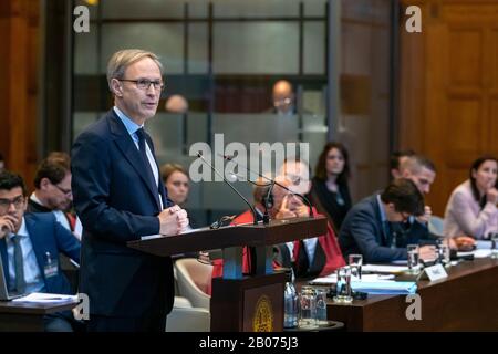 L'AIA, 18 febbraio 2020 - l'Agente di Francia, sig. François Alabrune, il secondo giorno delle audizioni nel caso delle immunità e dei Cri Foto Stock