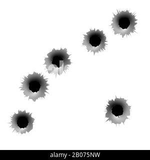 Fori per pallottole nel set di vettori bersaglio per tiro in metallo. Danni e rottura da illustrazione del ricochet Illustrazione Vettoriale