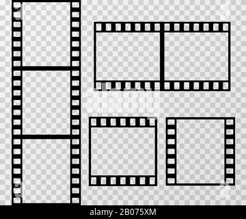 Pellicola striscia foto cornice modello vettore isolato su sfondo trasparente a scacchi. Immagine della cornice della pellicola Illustrazione Vettoriale
