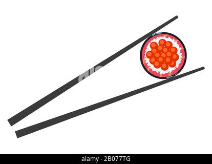 Sushi alimentare e chopsticks vettore illustrazione isolato su sfondo bianco Illustrazione Vettoriale