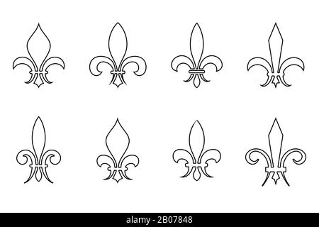 Set di vettori di illustrazione con contorno in giglio. Elemento dal design floreale in stile lineare Illustrazione Vettoriale