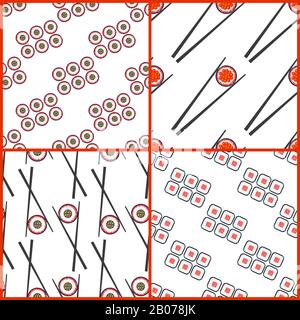 Sushi e bacchette vettore senza cuciture pattern set. Collezione di sfondi per ristoranti menù illustrazione Illustrazione Vettoriale