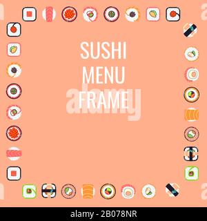 Menu' sushi di cucina Giapponese. Set di frutti di mare asiatici. Illustrazione del vettore Illustrazione Vettoriale