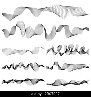 Insieme di vettori di impulsi per onde sonore astratte. Illustrazione dell'equalizzatore della traccia di frequenza digitale Illustrazione Vettoriale