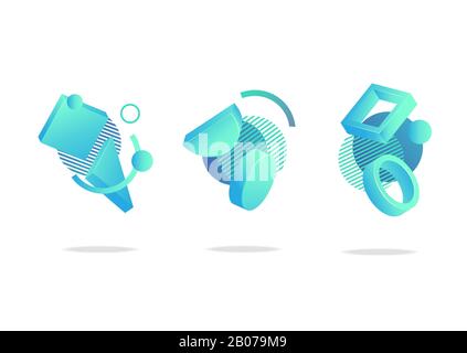 Insieme di distintivi dinamici astratti, icone o forme Illustrazione Vettoriale