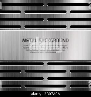 Astratto techno metallo vettore sfondo. Modello di poster con illustrazione metallica della superficie lucidata Illustrazione Vettoriale