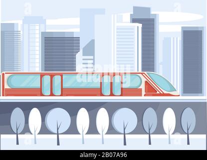 Un treno moderno che si muove intorno alla città Illustrazione Vettoriale