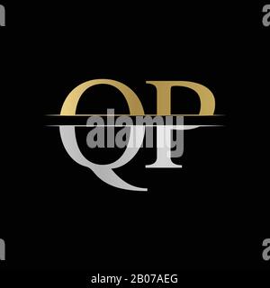 Modello Vettore Di Disegno Con Logo Qp Lettera Monogramma Iniziale. Logo Letter Silver e Gold QP Illustrazione Vettoriale