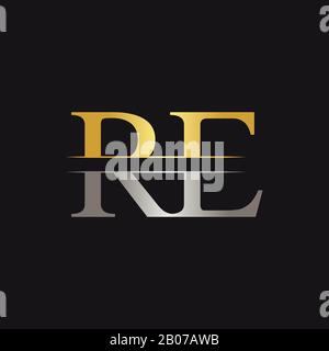 Modello Vettore Di Disegno Con Logo Lettera Astratta Re. Creative Gold E Silver Colors Re Letter Logo Design Illustrazione Vettoriale
