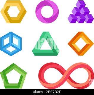 Set di vettori forme geometriche impossibile. Elemento oggetto colorato astratto per l'illustrazione del logo Illustrazione Vettoriale