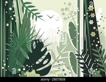 Splendida vista della foresta pluviale in una giornata di sole Illustrazione Vettoriale