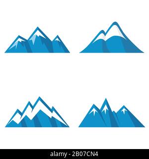 Icone di montagna blu su sfondo bianco. Set di montagne di ghiaccio. Illustrazione del vettore Illustrazione Vettoriale