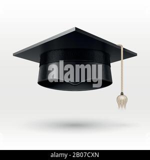 Cappello di laurea accademico, cappello. Illustrazione realistica del vettore. Realizzazione in università, università o scuola Illustrazione Vettoriale