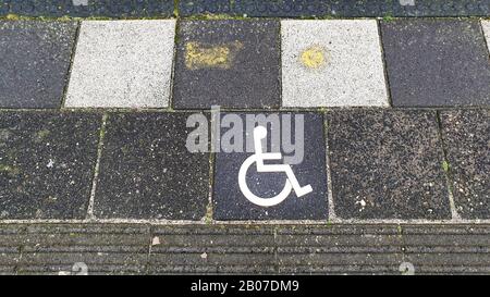Simbolo disabilitato sul marciapiede, Paesi Bassi Foto Stock