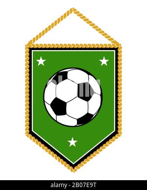 Pennant calcio verde isolato su sfondo bianco. Illustrazione del vettore di bandiera di calcio Illustrazione Vettoriale