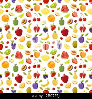 Varie frutti vettoriali modello senza cuciture. Melone melograno pera e prugna illustrazione Illustrazione Vettoriale