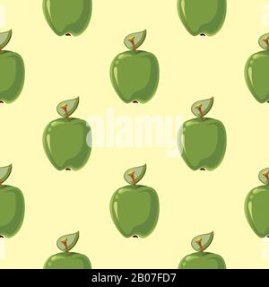 Verde vettore mele senza cuciture modello sfondo. Illustrazione di frutta fresca naturale Illustrazione Vettoriale