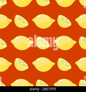 Vettore luminoso limone senza cuciture modello isolato in rosso sfondo illustrazione Illustrazione Vettoriale