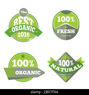 Set di etichette naturali verdi organiche. Tag naturale e bio, illustrazione vettoriale Illustrazione Vettoriale