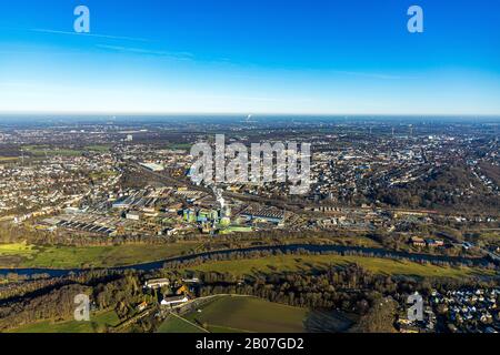 Luftbild, Fluss Ruhr, Ruhrschleife, Wasserbecken Der Wasserwerke Westfalen Gmbh, Bommern, Witten, Ennepe-Ruhr-Kreis, Ruhrgebiet, Nordrhein-Westfalen, Foto Stock