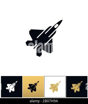 Icona della forza aerea marina aerea vettore aereo militare o aereo da combattimento vettore aereo. Air Force icona marina aviazione vettore aereo militare o aereo da combattimento jet su sfondo nero, bianco e oro Illustrazione Vettoriale