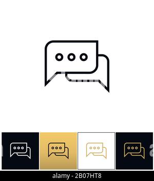 Pronuncia conversazione, commento o icona del vettore bolle di pensiero. Parlare conversazione, commento o pensare bolle pittogramma su sfondo nero, bianco e oro Illustrazione Vettoriale