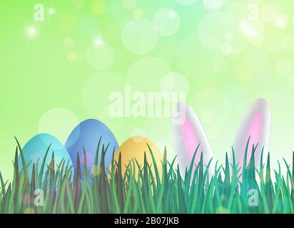 Uova di Pasqua tra erba e orecchie di coniglio Illustrazione Vettoriale