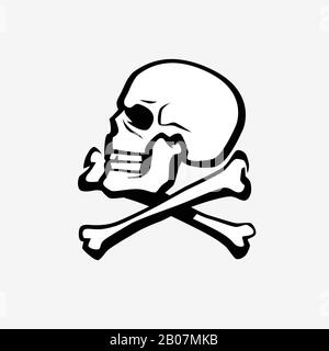 Simbolo cranio e crossone. Pirata, Jolly Roger emblema vettore illustrazione Illustrazione Vettoriale