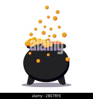 Halloween streghe calderone nero con pozione veleno isolato su sfondo bianco. Illustrazione Vettoriale