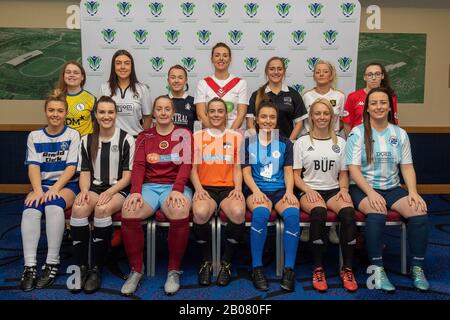 Glasgow, Regno Unito. 19th Feb 2020. Rappresentanti delle squadre coinvolte nella stagione inaugurale del campionato scozzese di calcio femminile, si sono riuniti durante l'evento di lancio stagionale del campionato scozzese femminile presso lo Stadio Nazionale, Hampden Park, Glasgow, Mercoledì 19th Febbraio 2020 | Credit Colin Poultney/Alamy Live News Foto Stock