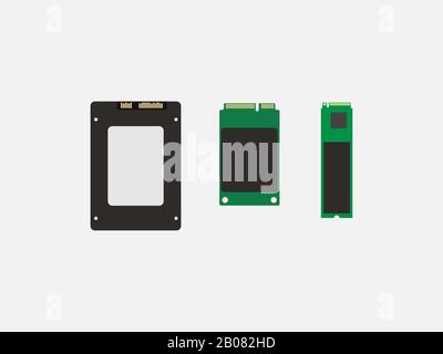 SSD mSATA, M2, icona SSD. Illustrazione vettoriale, design piatto. Illustrazione Vettoriale