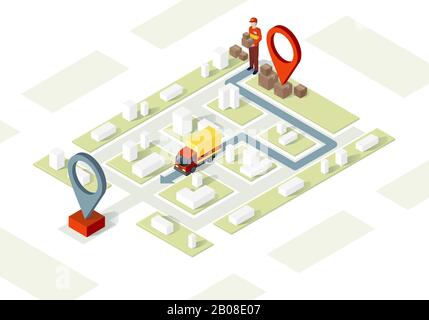 Rappresentazione vettoriale isometrica del servizio di consegna Illustrazione Vettoriale