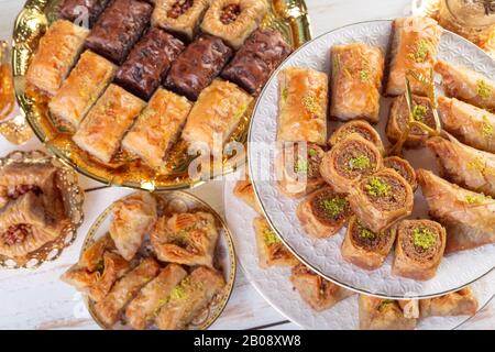 tradizionale baklava dessert, ben noto nel medio oriente e delizioso Foto Stock