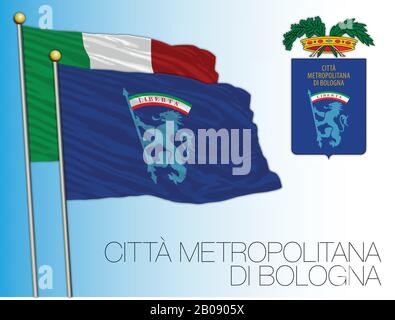 Città Metropolitana di Bologna, Città Metropolitana di Bologna, bandiera e stemma, Emilia Romagna, Italia, illustrazione vettoriale Illustrazione Vettoriale