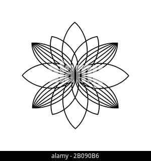 Fiore di loto. Schizzo del doodle dell'arte della linea. Contorno nero su sfondo bianco. Lo sfondo può essere utilizzato in biglietti d'auguri, poster, volantini, banner, loghi, branding yoga ecc. illustrazione vettoriale. EPS10 Illustrazione Vettoriale