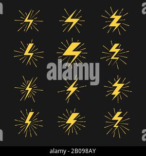 Set di icone vettoriali Lightning Bolts. Illustrazione della potenza di fulmini e fulmini Illustrazione Vettoriale