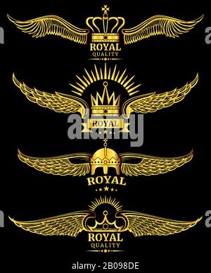 Illustrazione dei modelli di logo di lusso Golden Vector Wing Crown Royal Quality Illustrazione Vettoriale