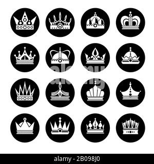 Icone vettore corone reali set. Illustrazione della collezione Black White Crown Illustrazione Vettoriale