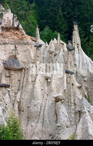 Piramidi di terra di Perca, Piramidi di Terra di Perca (nei pressi di Brunico), Val Pusteria, Trentino Alto Adige, Italia Foto Stock