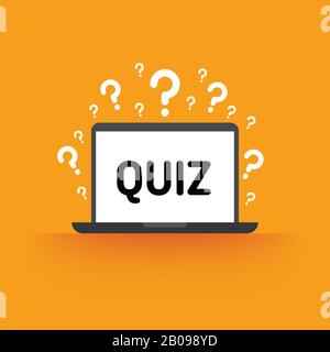 Quiz, test, sondaggio, concetto di vettore di esame. Quiz online su laptop, esame vettoriale per l'istruzione, illustrazione del test del quiz Illustrazione Vettoriale