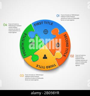 Modello vettoriale infografica aziendale con opzioni di puzzle. Modello di connessione passo puzzle, illustrazione di puzzle grafico Illustrazione Vettoriale