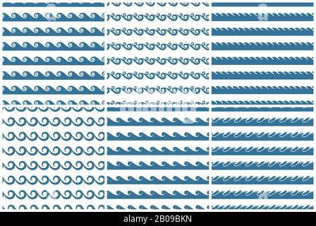 Set di forme d'onda blu vettoriali senza cuciture. Set di sfondi astratto texture illustrazione Illustrazione Vettoriale