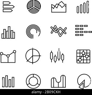 Grafico, grafico dei dati, rappresentazione dei dati statistici, icone della linea sottile del vettore del diagramma aziendale. Grafico statistico dei dati e illustrazione del simbolo del diagramma Illustrazione Vettoriale